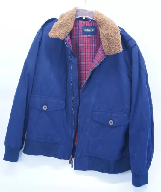 Orvis Men’s XXL 2XL Lined Coat Jacket Cotton Blend Blue Sherpa Collar Full Zip