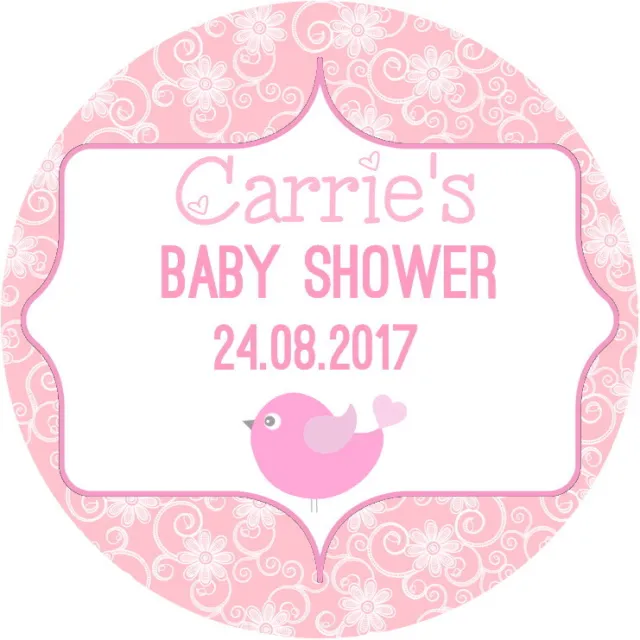 Christening Pink Baby Shower Personalised Gloss Party Stickers Pink Chick Labels