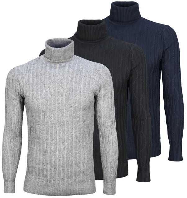 Maglione uomo invernale collo alto maglioncino dolcevita pullover lana RDV