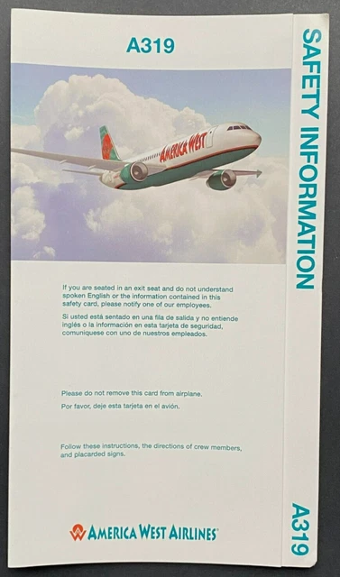 America West Airlines Airbus A319 Safety Card - 12/02