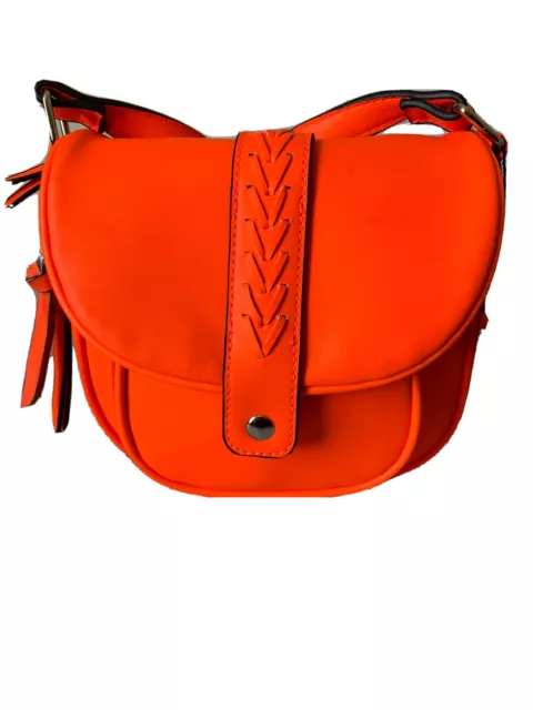 VIOLET RAY Cross Body Purse Satchel Saddle Bag Expands NEON ORANGE NEW