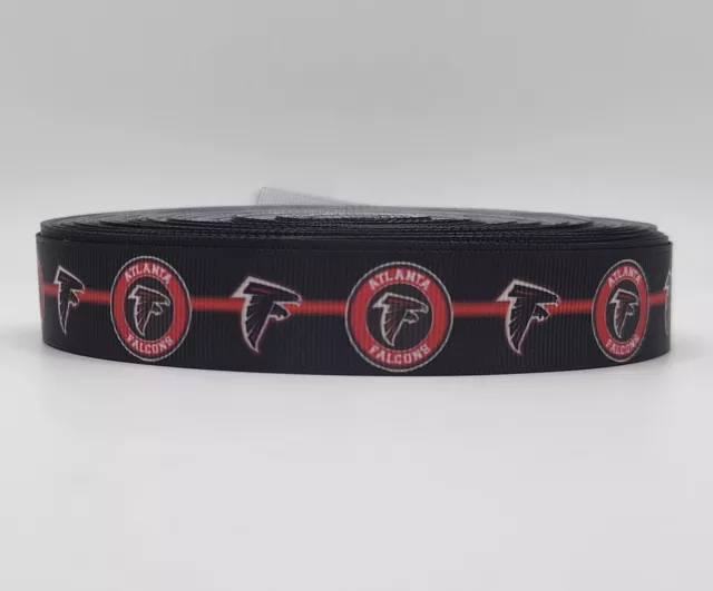 Atlanta Falcons, Logos & Red Stripe, Black Grosgrain Ribbon 7/8" By the yard NEW