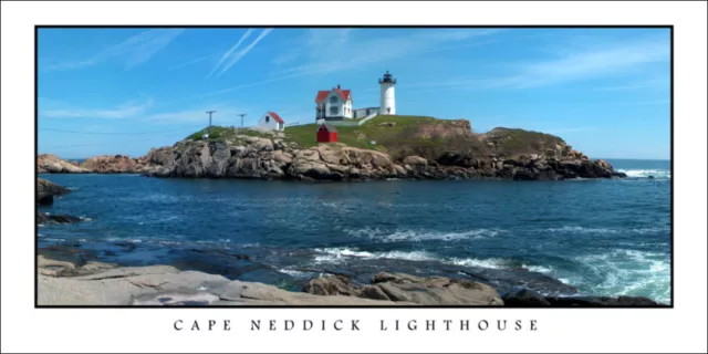 Poster Panorama Cape Neddick Lighthouse Maine Panoramic Fine Art Print Photo