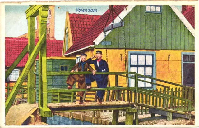 Two Dutch Boys On a Bridge In Volendam, Netherlands Postcard