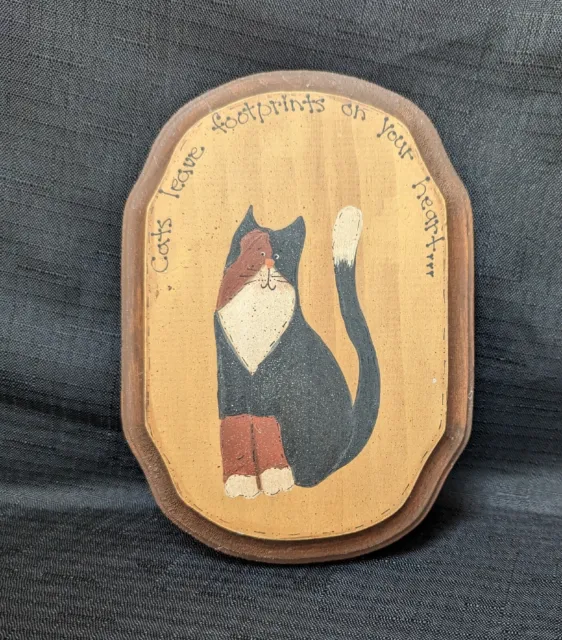 Vintage Wood Painted Cat Wall Hanging