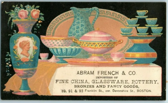 1880's Abram French & Co Pottery Bronzes Boston Victorian Trade Cards P170