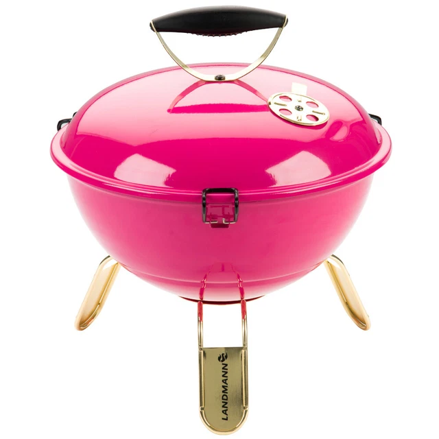 Landmann Kugelgrill Ø 38 cm in Pink mit Zubehör Holzkohlegrill Grill mit Deckel