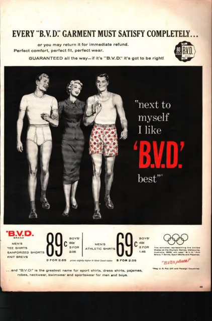 1956 BVD Vintage Print Ad Underwear Briefs Pajamas Olympics Melbourne Athletes
