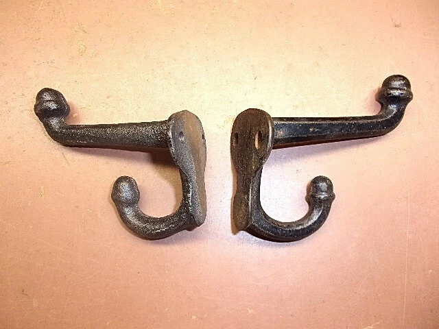 Two (2) Vintage Cast Iron Double Acorn Tipped Schoolhouse Coat / Hat Hooks