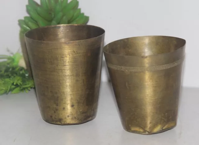 Antique Hand Crafted Brass Drinking Milk, Lassi Glass CUP Rare 2Pc 7474