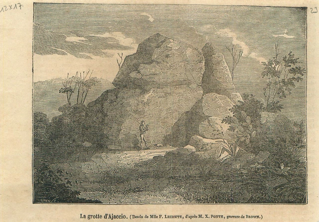 La grotte d'Ajaccio grotte de Napoléon Corse-du-Sud dessin Lecomte GRAVURE 1835