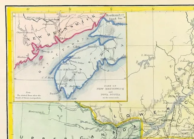 New Brunswick Nova Scotia Old Map of Canada inset of original  1849