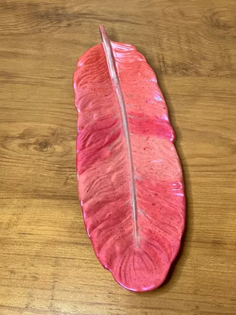 Resin Feather Trinket Tray Shades of Pink 9.25 in L x 3.5 in W Jewelry Storage