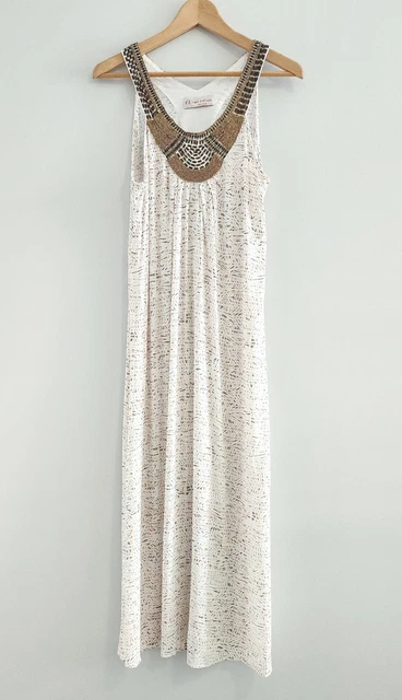 Label & Love Maxi Dress Women Size XS White Pink Beads Sleeveless Lightweight