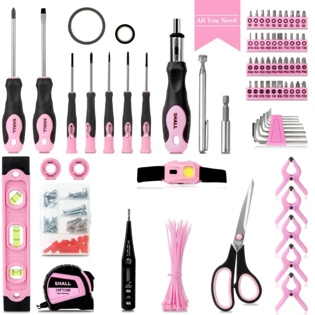SHALL Pink 246pc Household Home Women Hand Tool Set Kit For Home Repair Tool Set 2