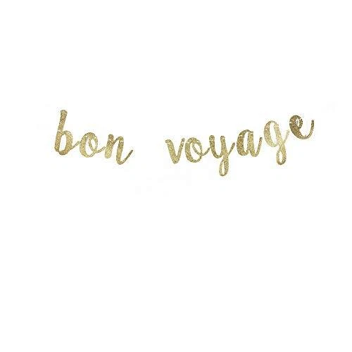 Bon Voyage Banner Retirement/Moving Away/Last Day Office Party Gold Gliter Pa...