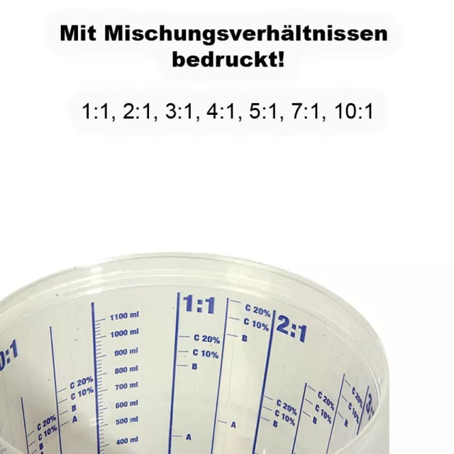 100 Mischbecher 1400ml Autolack MP Farbmischbecher m Skala Messbecher Maler Lack 2