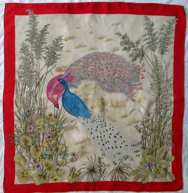 Foulard Carré Vintage En Soie Françoise Guérin - Motif Floral Tropical, 78x74cm, Occasion Propre