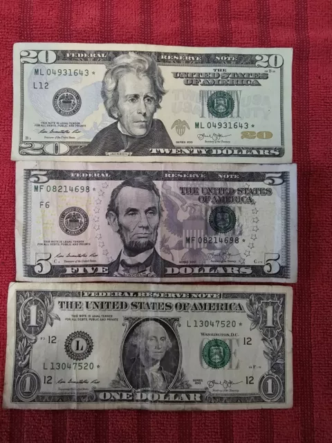 $20/$5/$1 Star Note Lot Of 3