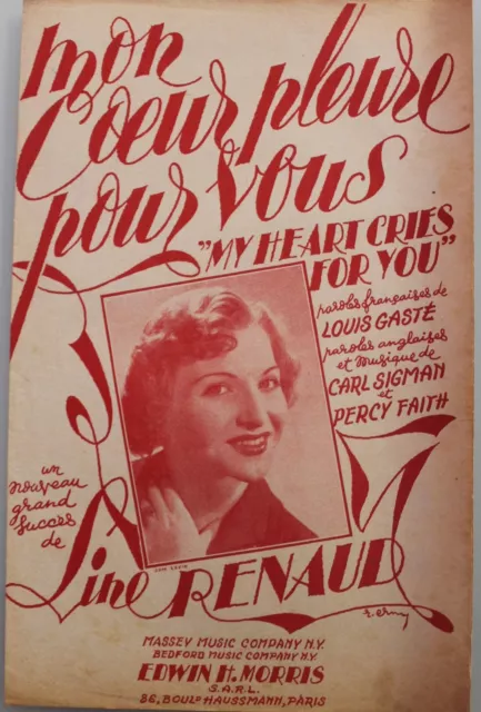 Partition ancienne-MON COEUR PLEURE POUR VOUS Musique de: SIGMAN CARL