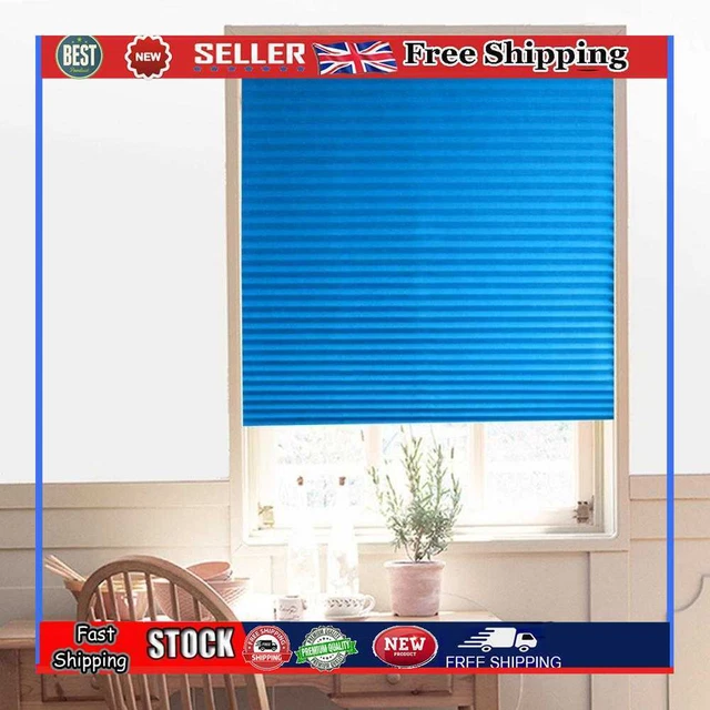 Self-Adhesive Pleated Blinds Balcony Half Blackout Windows Curtains Blue