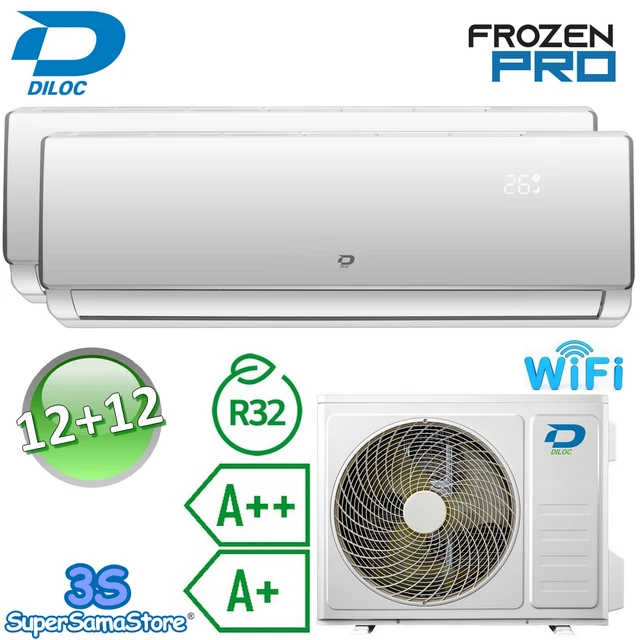 3S CLIMATISEUR DUAL SPLIT WIFI DILOC R32 12000+12000 3,2+3,2Kw FROZEN PRO
