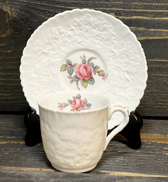 Spode Copeland Savoy Billingsley Rose Demitasse Cup & Saucer Bridal Rose No Gold