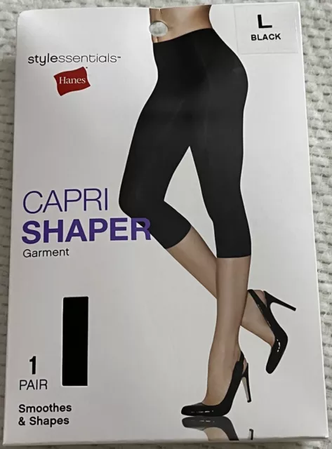 NEW Women's HANES Style Essentials BLACK Capri Shaper Smoothes Garment Large L