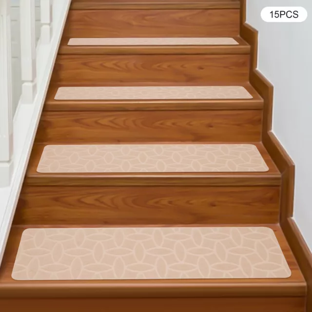 15PCS Non Slip Carpet Stair Treads 30"x8" Mats Indoor Wooden Steps Camel