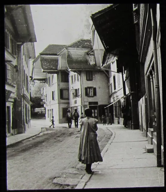 Glass Magic Lantern Slide IN THE OLD TOWN INTERLAKEN C1910 PHOTO SWITZERLAND