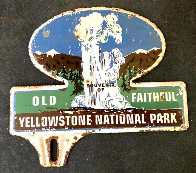 VINTAGE YELLOWSTONE NATIONAL PARK LICENSE PLATE TOPPER Rare Old