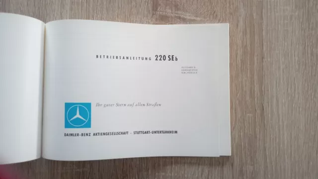 Betriebsanleitung Mercedes-Benz W111 220 SEb Ausgabe D 05/1963