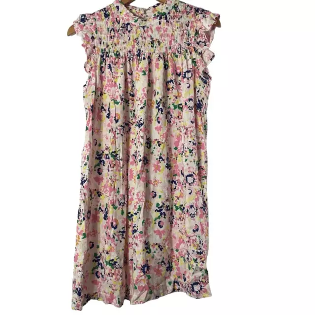 Crown & Ivy Rayon Smocked Yoke Flutter Sleeve Mini Pink Floral Dress Size M