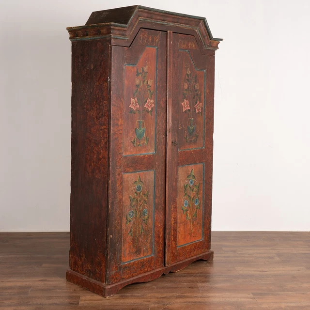Antique Original Painted Swedish Armoire With Flowers Dated 1863 Antique Original Painted Swedish Armoire With Flowers Dated 1863