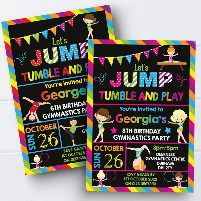 PERSONALISED GYMNASTICS BIRTHDAY Party Invitations Tumbling Invites Boy