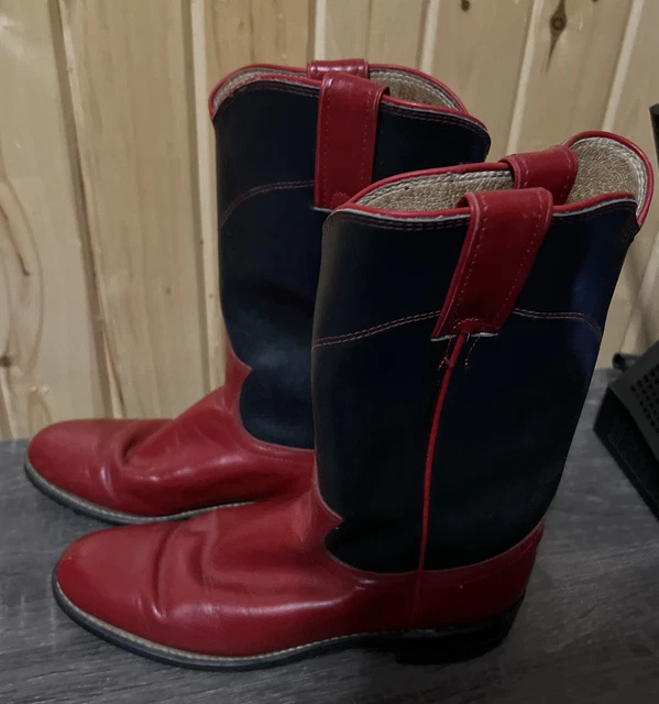 womens cowboy boots - Justin diamond- size 6B - red/gun metal black