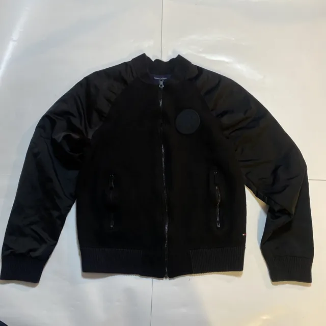 Tommy Hilfiger Medium Black Wool, Cotton And Nylon Zip Up Jacket Mens