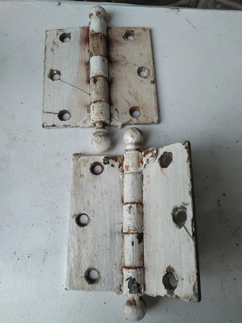 2x Antique Architectural Salvage Ball Tip Door Hinges