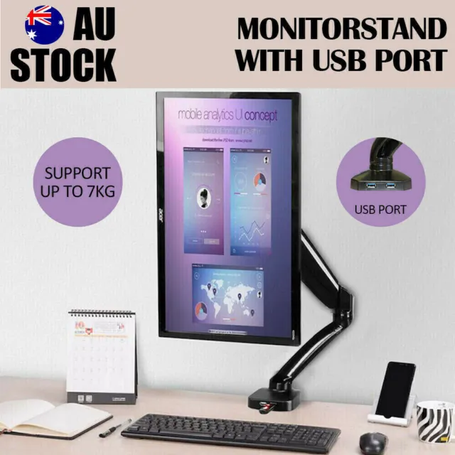 Dual Arm HD LCD Desktop Mount LED Screen Monitor Stand w/ USB Ports AU