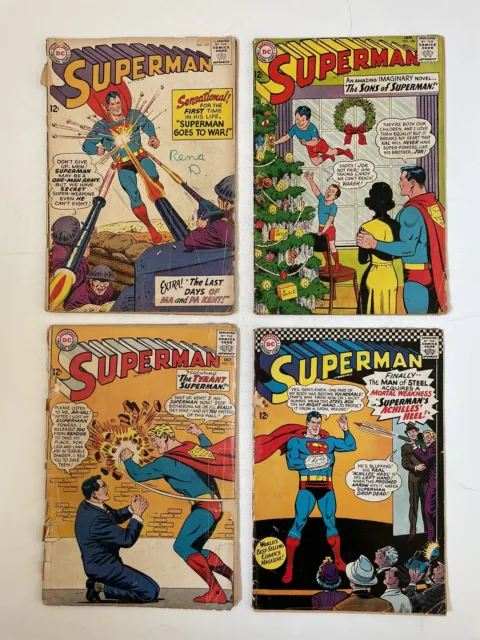 Superman  DC Comics Lot of 4:  161, 166, 172, 185 (1963-1966) Low grade/readers