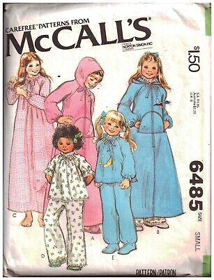 McCalls Sewing Pattern 6485 Girls Pyjamas Robe Handmaids Tale 6-8 B&W Env Uncut