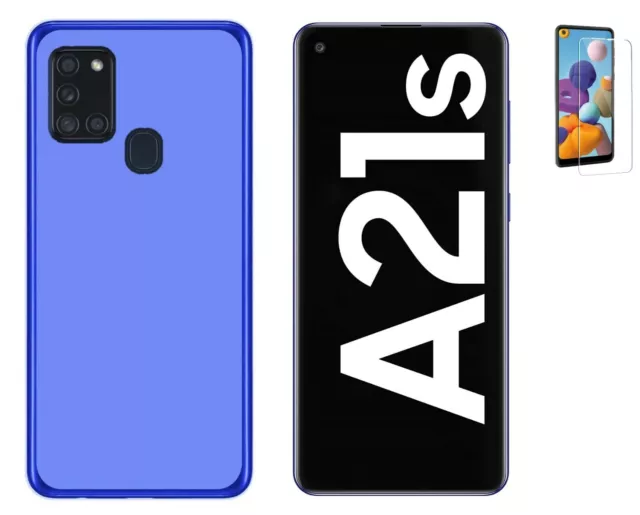 Funda Samsung galaxy A21S (6.5) Azul TPU SILICONA GEL + PROTECTOR FULL GLUE