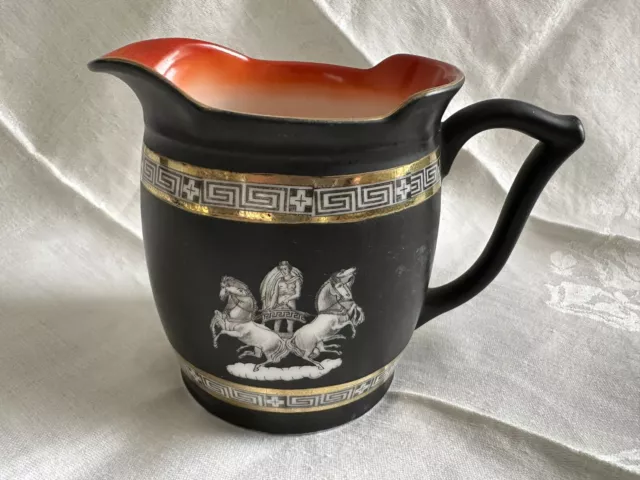 Royal Bayreuth black china pitcher pint jug horses Grecian figures Corinthian