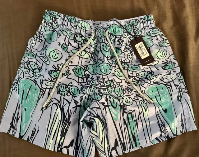 NWT Vilebrequin Men’s Blue Okoa Happy Face Print Swim Board Shorts Size Small