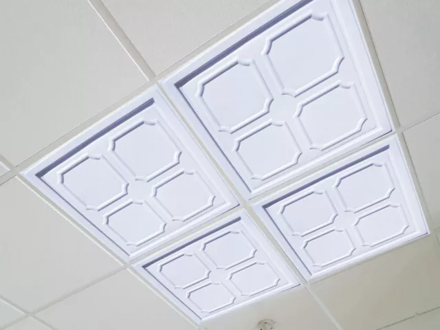 Made in USA!, Drop 24" x 24", PVC, Grid Suspended Ceiling Tiles, ALFA White