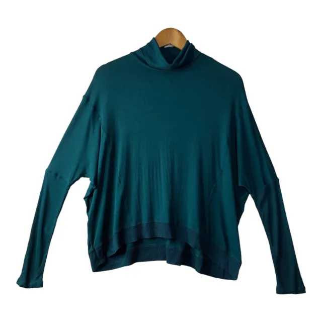 Forever 21 Women's- Blouse Top-Green, Turtle Neck, High Low, Dolman Sleeve- Sz L