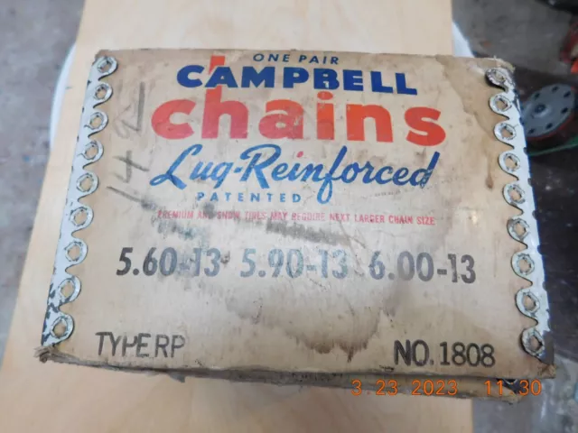 Vintage Lug Reinforced Tire Chains Campbell Highway Service Original Box 60”