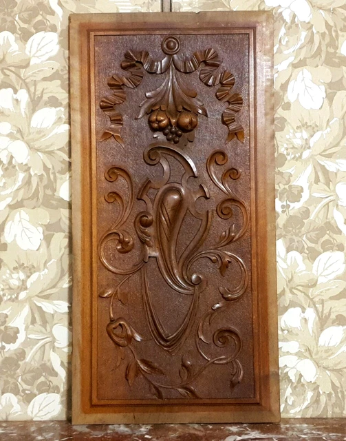 Bow ribbon scroll leaf shield carving panel Antique french architectural salvage