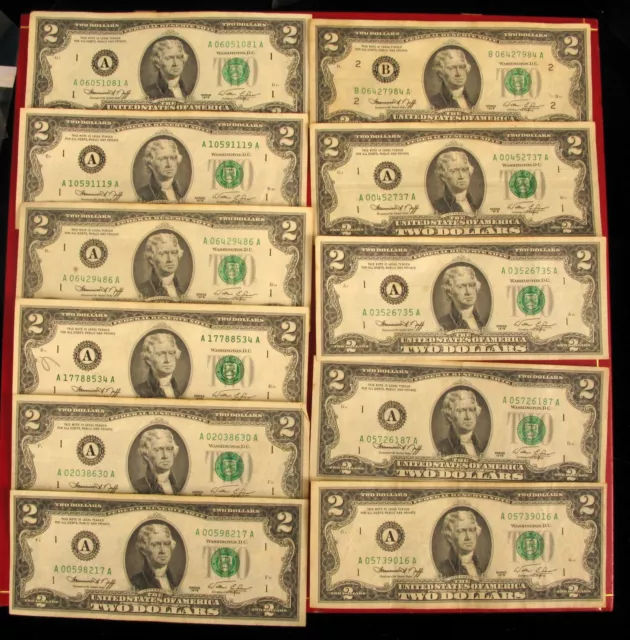 Vintage Lot Of Paper Money Usa $2 Two Dollar Bills 1976 Bicentennial Notes !!!