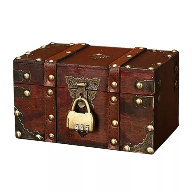 Retro Wooden Pirate Treasure Chest Box Gem Jewelry Trinket Keepsake Storage